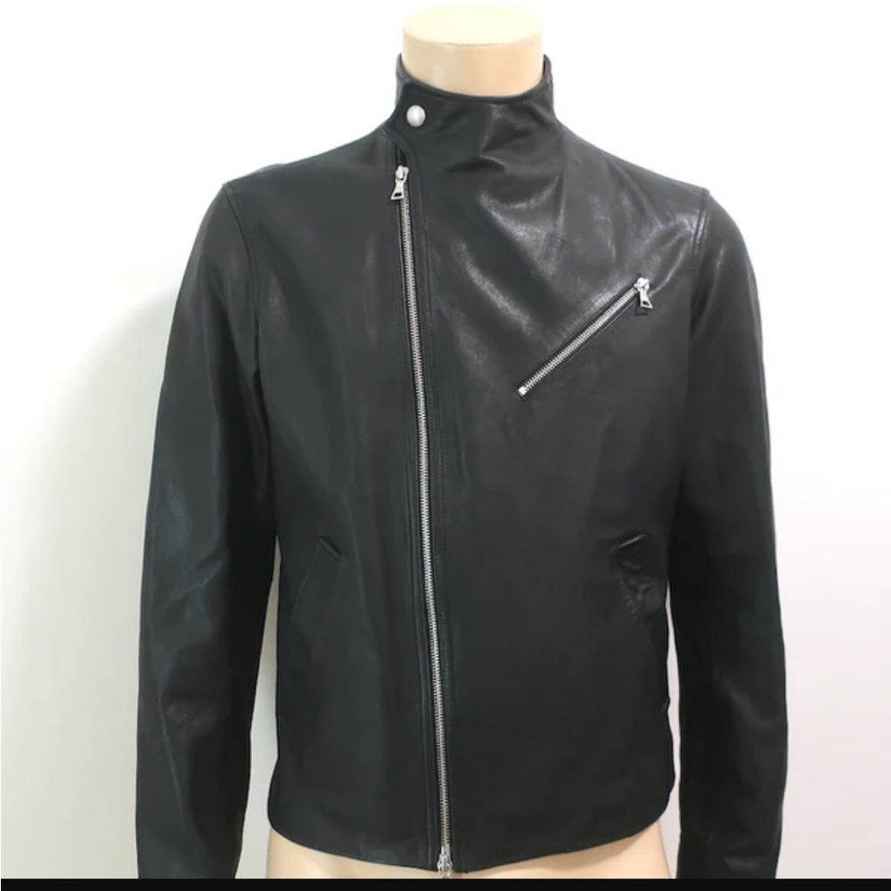 NEW VINCE Men’s Classic Black Leather Jacket Buttery Asymmetrical Moto Biker M - Picture 2 of 7